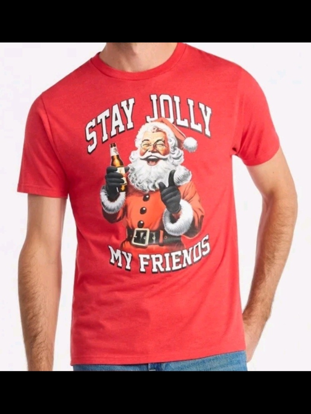 Stay Jolly Red Graphic Tee - Men's Holiday T-Shirt Size Medium